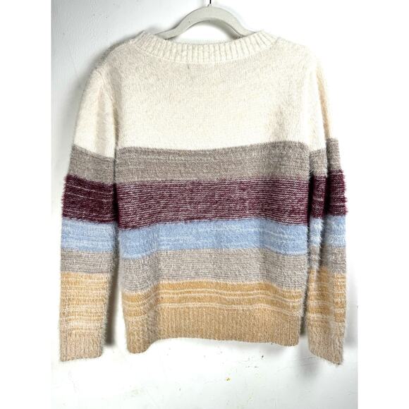 FATE Fuzzy Stretch Knit Cozy Preppy Academia Coastal Casual Striped Sweater XS - Picture 2 of 8